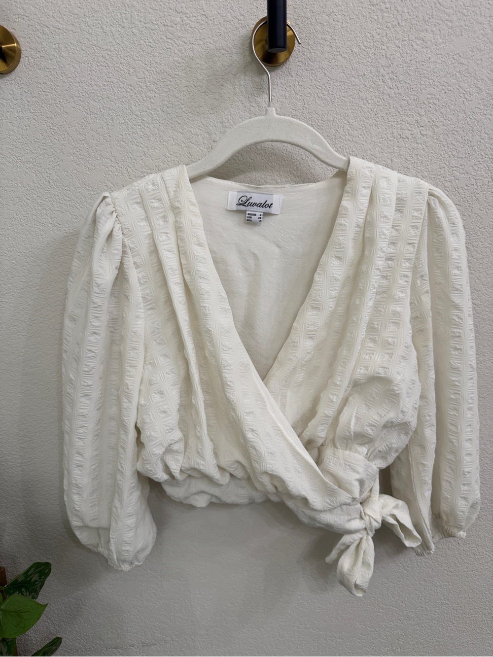 White Textured Wrap Blouse